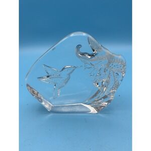 Clear Glass Hummingbird Flower Paperweight Sculpture‎ Desk Shelf Decor 5.5"